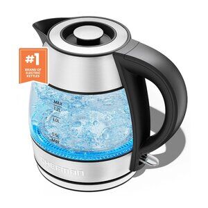 brand new Chefman Rapid-Boil 1.2L Electric Tea Kettle = Glass + Stainless-Steel